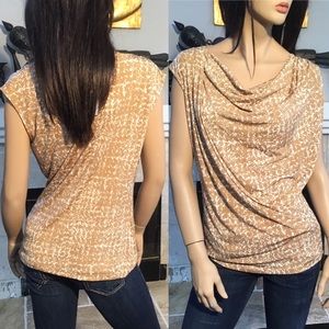 Michael Kors Beige White  Top Cowl Neck  M (T241)